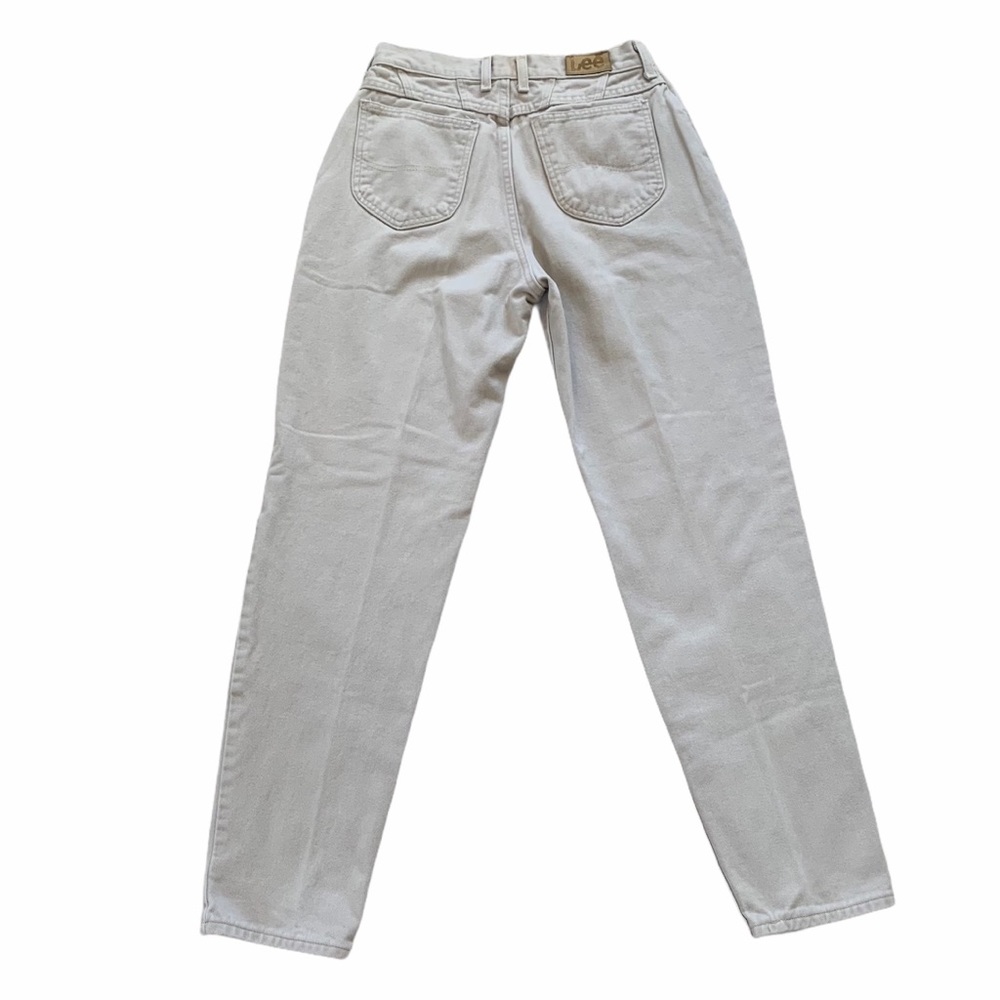 Vintage Lee Jeans Women’s 27 High Rise Tapered Mom Beige Pants Zip Patch Balloon